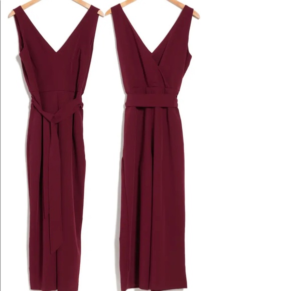NWT SAM EDELMAN CROP TIE WAIST JUMPSUIT DARK RED SIZE 6 - Picture 3 of 5